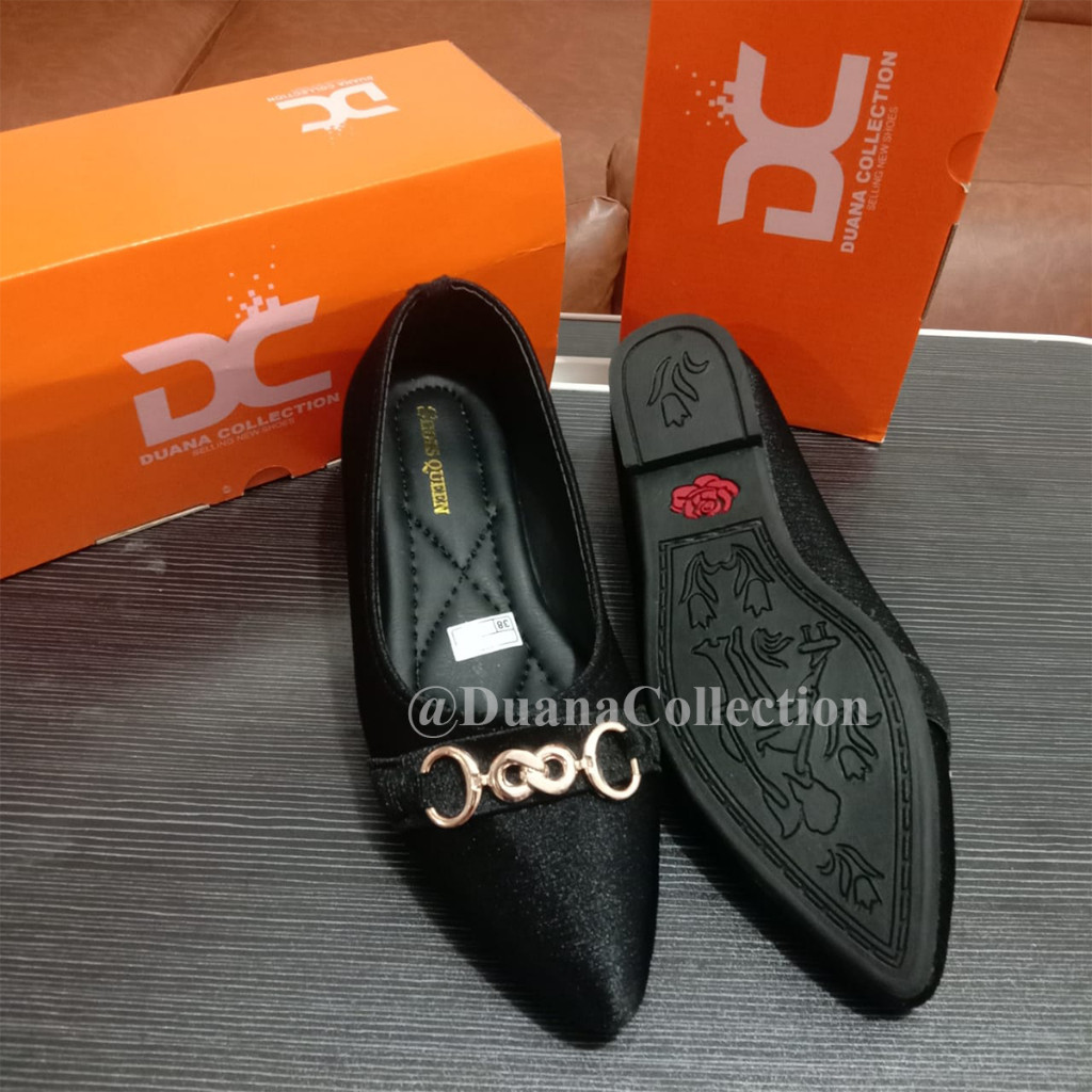 PROMOSI Flatshoes Sepatu Wanita Hitam Sol Karet Ujung Lancip