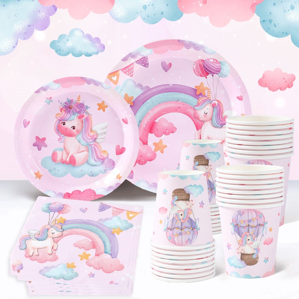 

Unicorn Disposable Tableware Set Plates Cups Napkins Birthday Party Decoration Kids Boy Girl Wedding Birthday Party Supplies