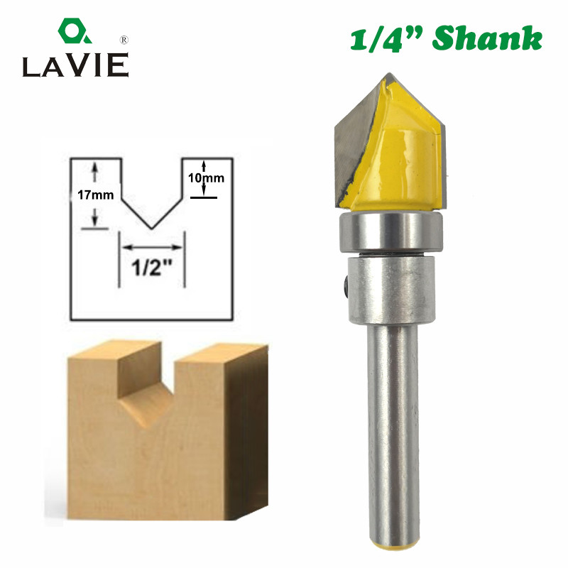 

LAVIE 1pc 1/4" Shank V Groove Sign Lettering V Grooving Router Bit Pattern Template Woodworking Cutter for Wood Tool MC01051