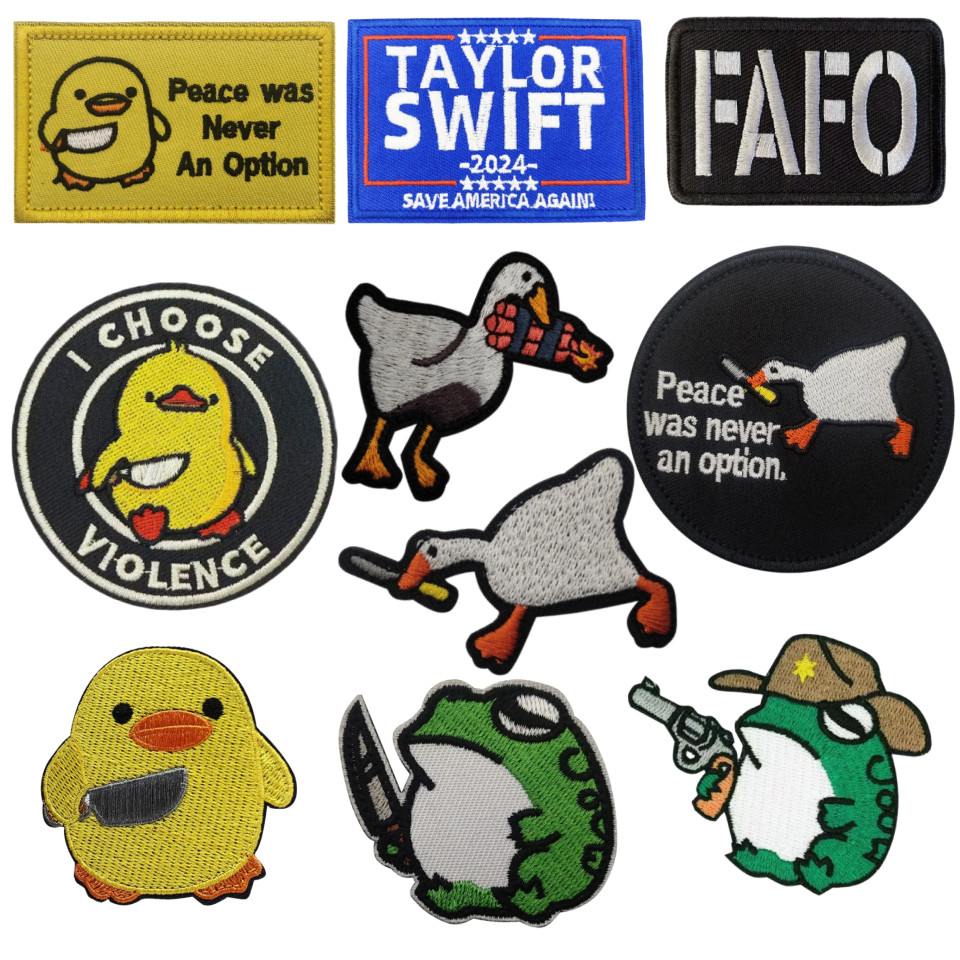 

Cute Duck with Knife Tactical Patches Funny Embroidery Frog Morale Badge Military FAFO Armband Backpack Jacket Hook&Loop Sticker