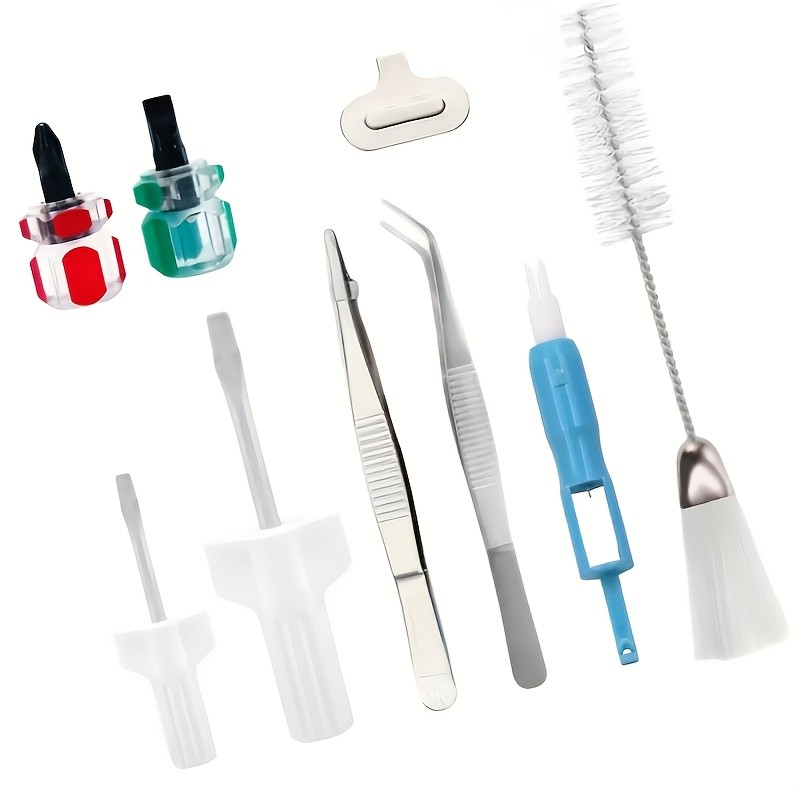 

Sewing Machine Cleaning Kit with Metal Tweezers, Double-ended Brush and Screwdriver, Screwdriver, Thread Threader - 9-piece Set