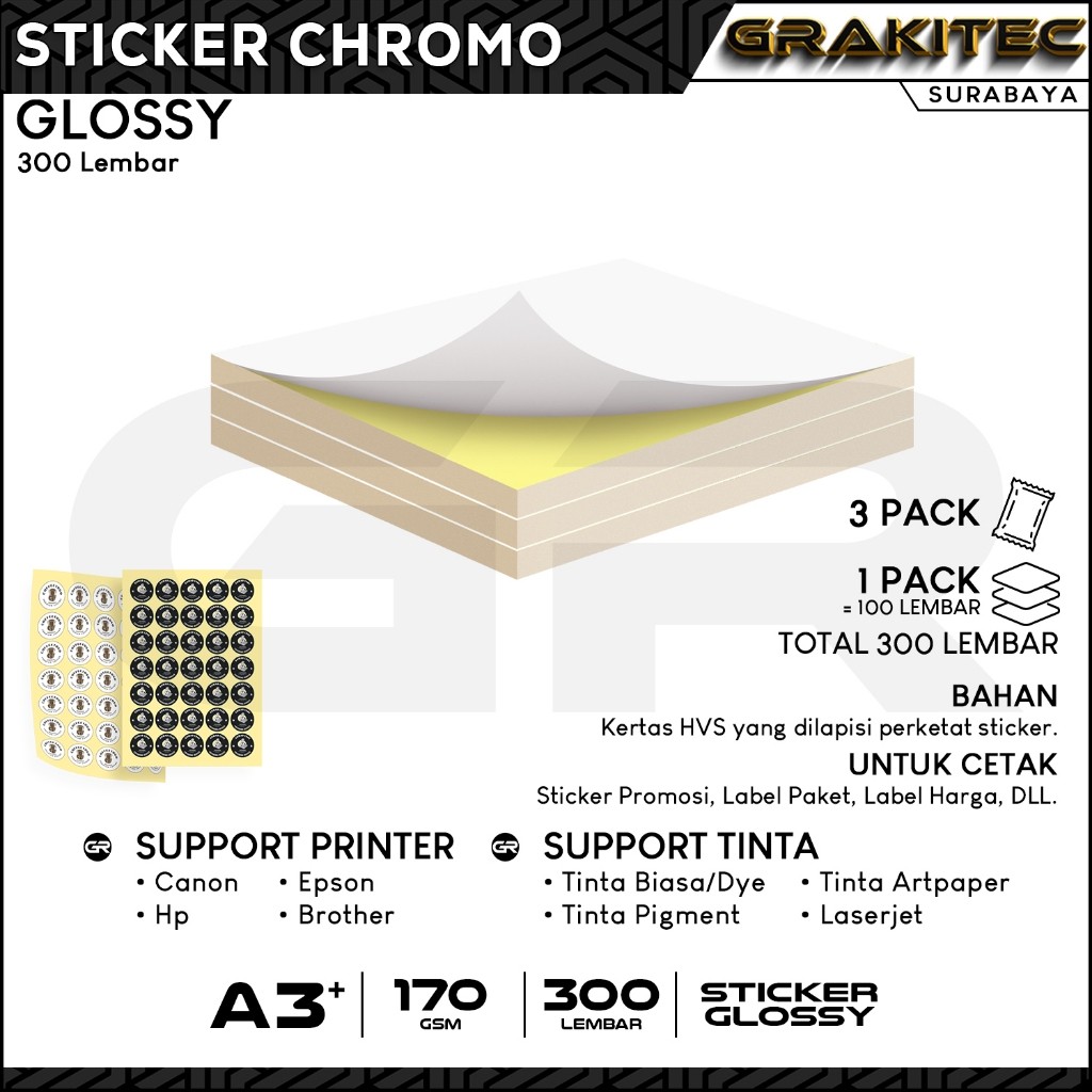 

Grakitec Sticker Chromo Glossy / Doff A3+ Isi 100 Lembar | Stiker Kromo, bontak, CTS, Cast-coated Cromo
