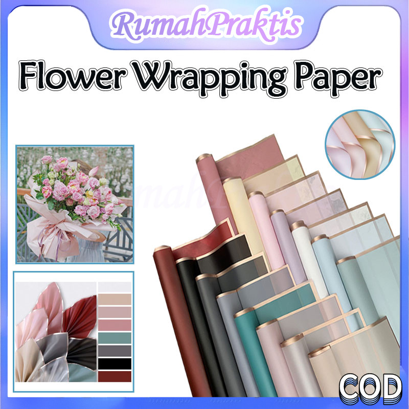 

20 LEMBAR Flower Wrapping Paper Varian List Gold Emas Kertas Buket Bunga Cellophane Florist goldline
