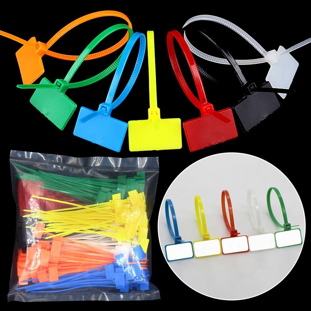100pcs Plastic Loop Ties Markers Cable Tag Self-locking Zip Ties Easy Mark Nylon Cable Ties Tag Labe