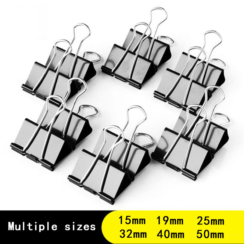 

10PCS Metal Paper Clip 19 25 32 41 51mm Foldback Metal Binder Clips Black Grip Clamps Paper Document Office School Stationery