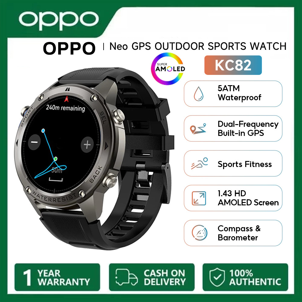 OPPO GPS Map SmartWatch KC82 1.45 Amoled 5ATM Dapat Digunakan untuk Berenang Kompas 100+ Mode Olahra