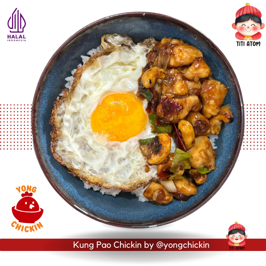 

Kung Pao Chickin Rice Bowl Ayam Saus Manis + Telur Mata Sapi + Kacang Mente | Siap Saji Halal by Yong Chickin (PRE ORDER 1 HARI, DIKIRIM SETIAP SENIN-SABTU JAM 10 PAGI)