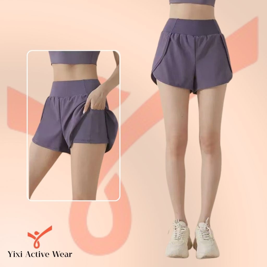 YIXI | Running short celana pendek double pant olahraga