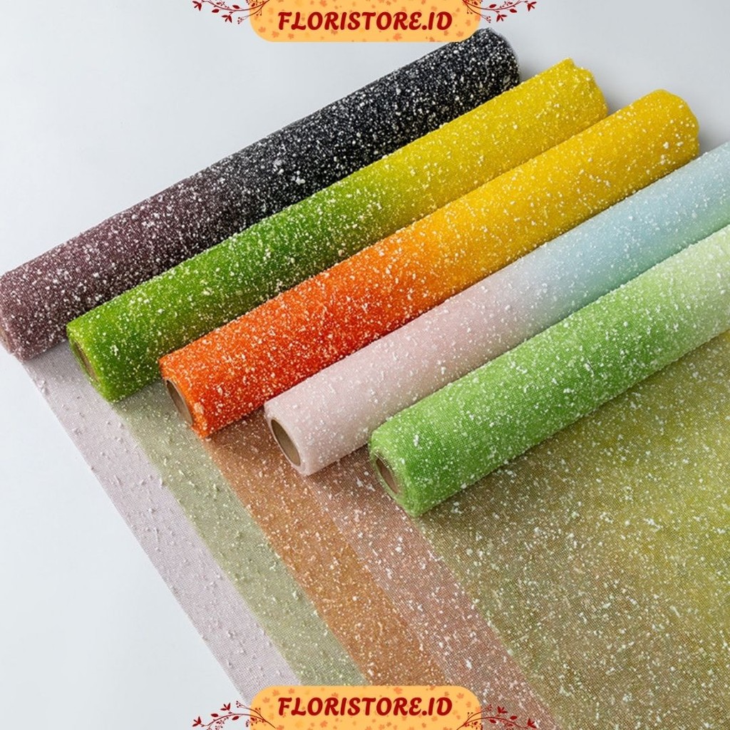 

RAINBOW SNOW DOT TILE / COTTON ROLL / KERTAS BUKET BUNGA / KAIN BUKET / CELLOPHANE