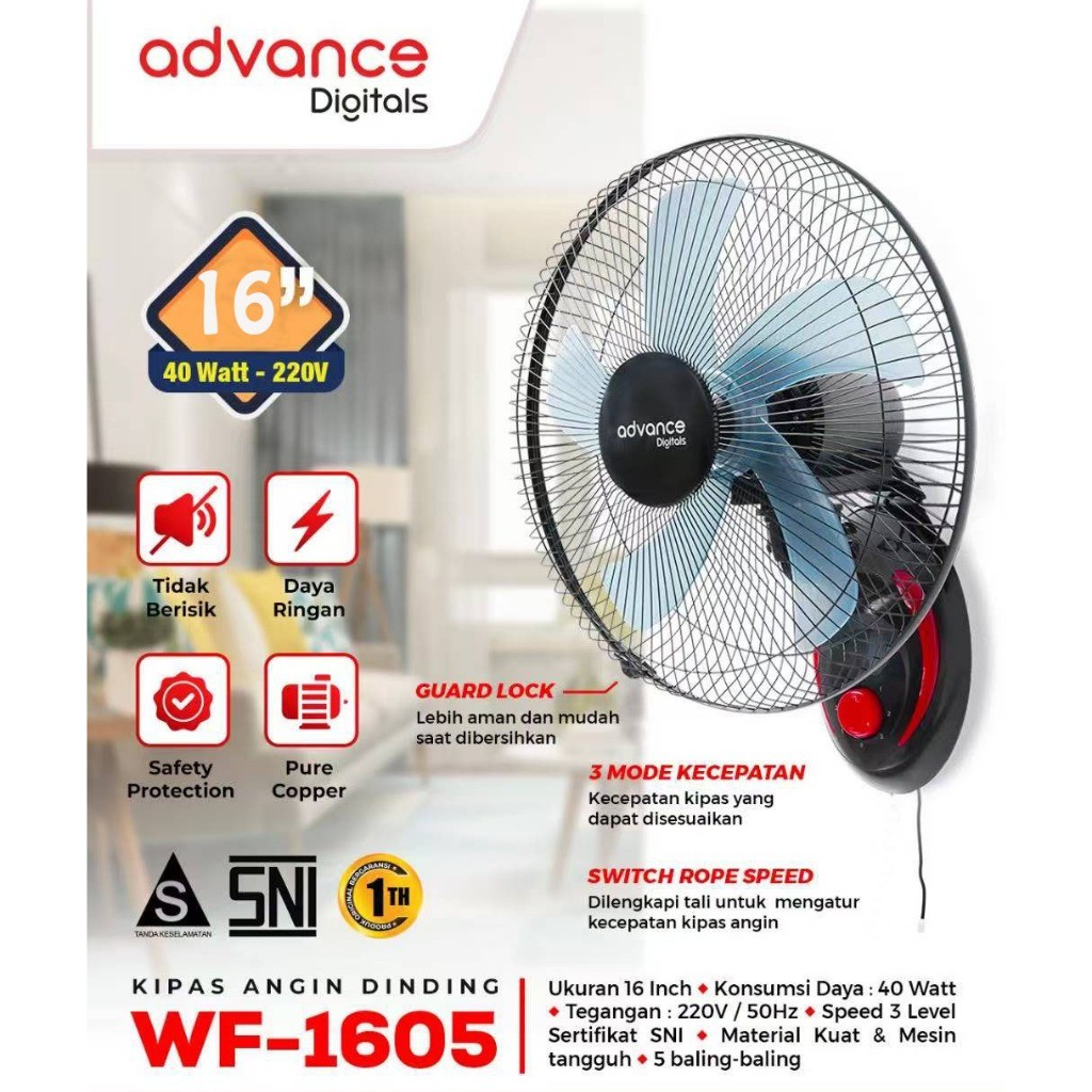 Advance 18 inci Kipas Angin dinding WF-1835 baling 5 stainless kipas angin Tornado fan Swing / kipas