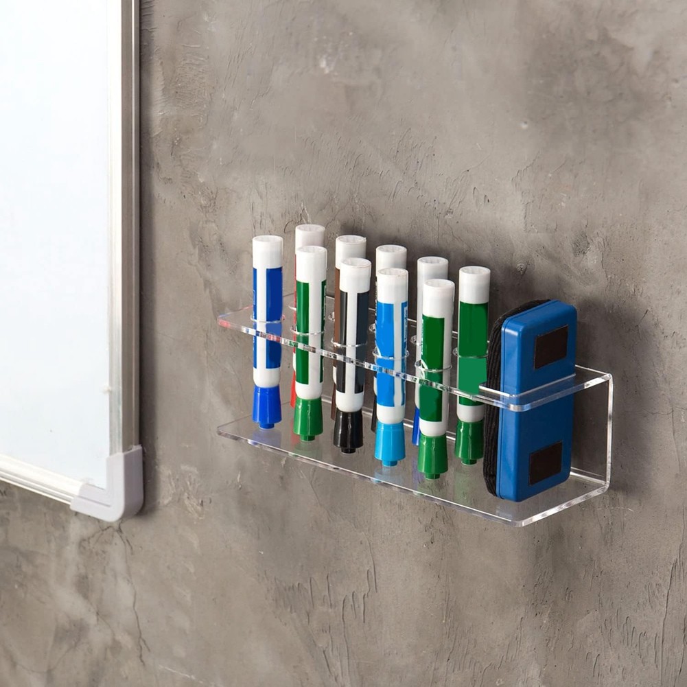 

AA01-Dry Erase Marker Holder Clear Acrylic Marker Holder With Slots & Eraser Holder Pen Pencil Holder