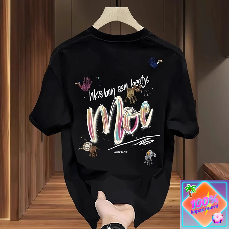 Kaos Pendek Katun Kasual Pria Shopee dengan Cetak Lukisan Tangan Trendy