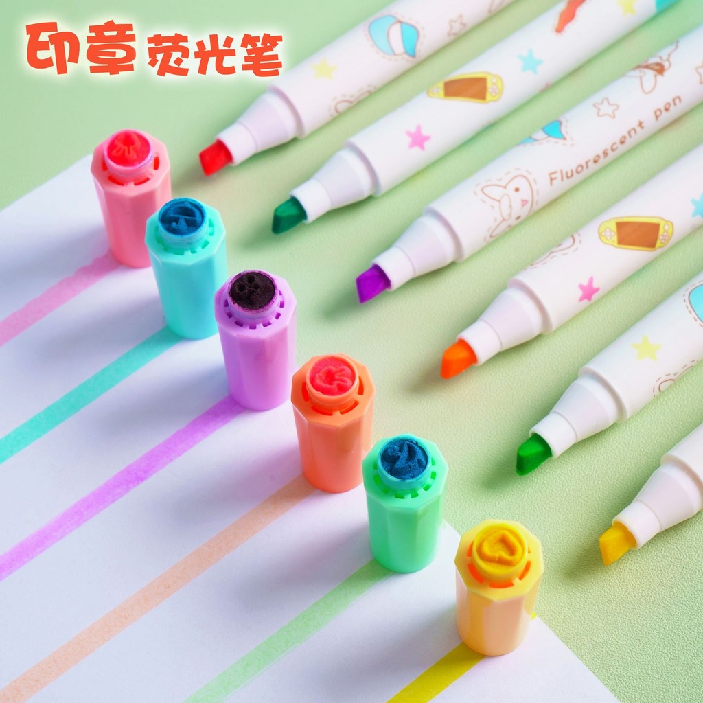 

6Pcs/set Kawaii Heart Stamp Highlighter Cute Candy Colors Drawing Painting Art Marker Pen School Supplies Korean Stationery