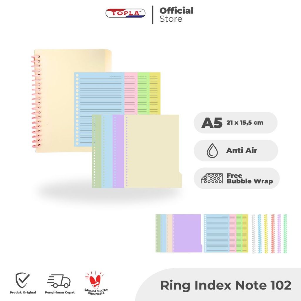 

Ring Index Notebook Buku catatan spiral notebook DIY sekolah kuliah isi ulang ukuran A5 dan B5 Topla