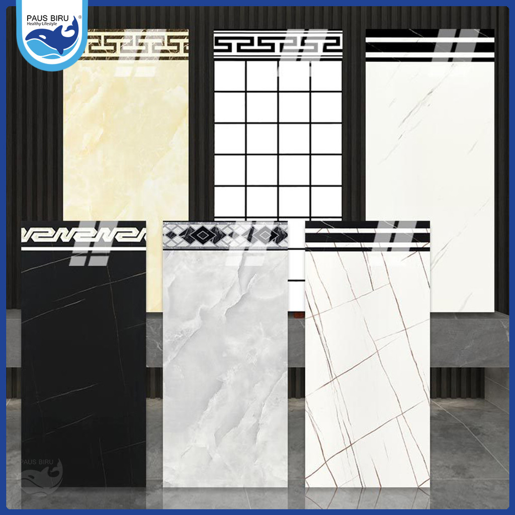 Paus Biru - Sticker Dinding Vinyl 40 x 90 cm | Wallpaper Lantai VinyL Marble Keramik Tebal 0,2 Cm | 