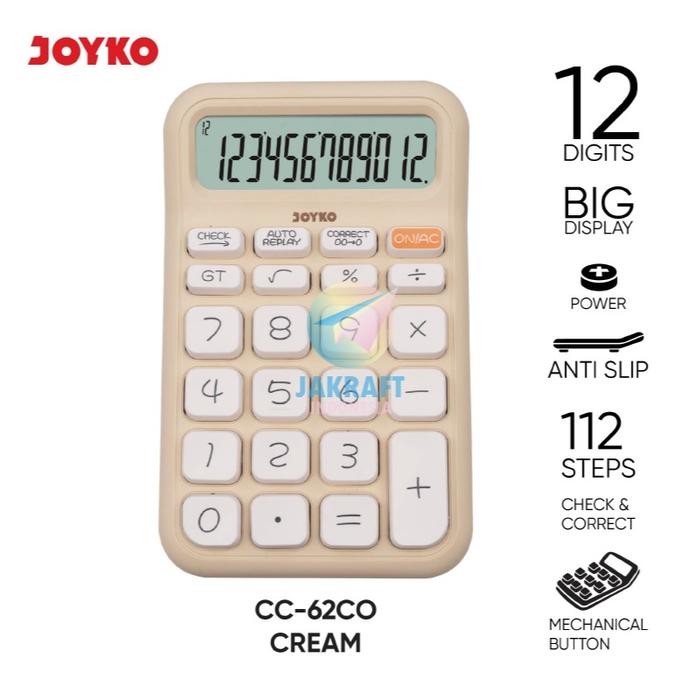 

⌞ Limited Stok⌝ - Terlaris (1 Pcs) Kalkulator Morandi JOYKO CC-62CO Calculator 12 Digit Ratusan Miliar Big Display Dual Power 112 Steps Mechanical Marshmallow Button - Cream