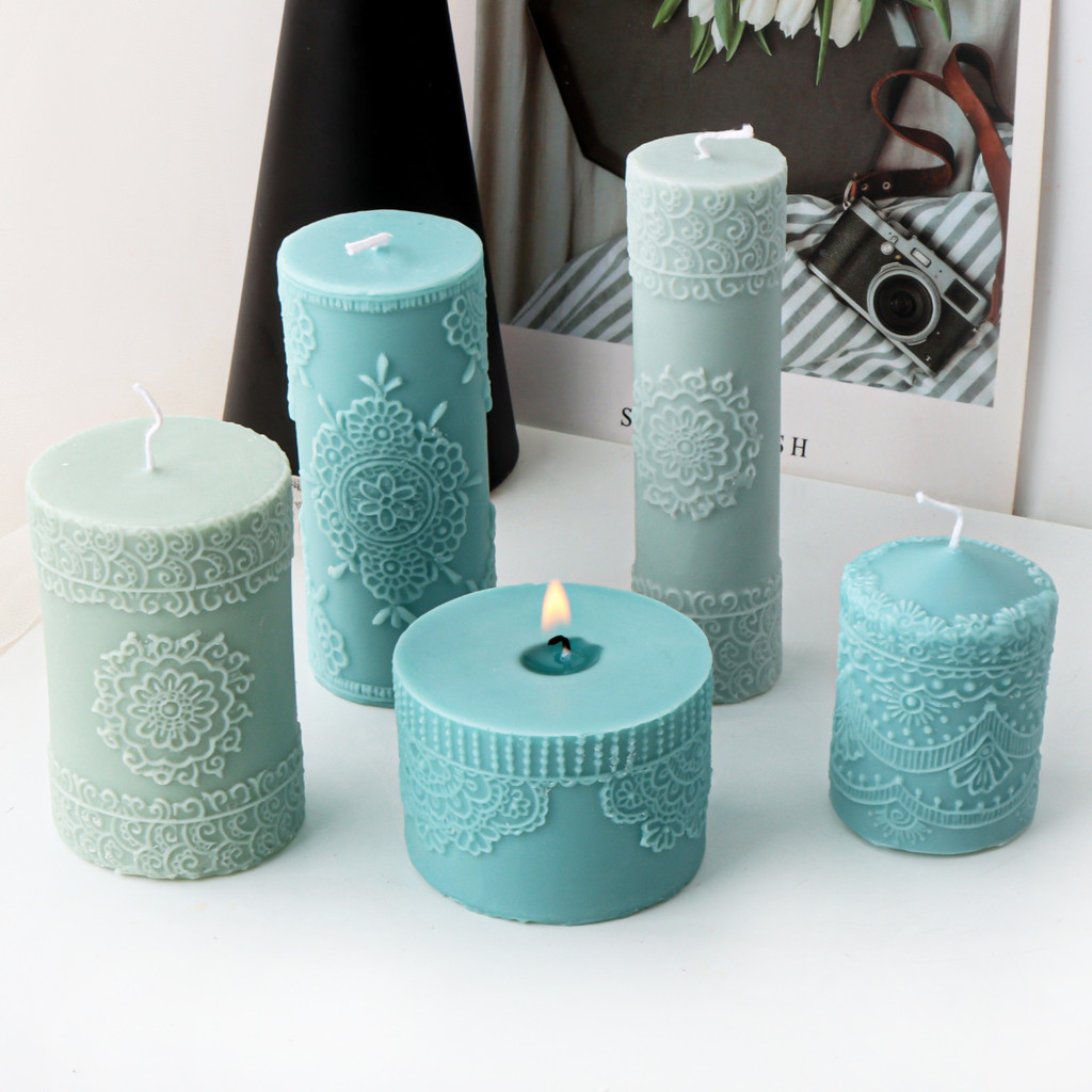 

5 Types Embossed Flower Column Candle Mold Pillar Pattern Lace Fondant Gypsum Scented Resin cylindrical Craft Home Decoration