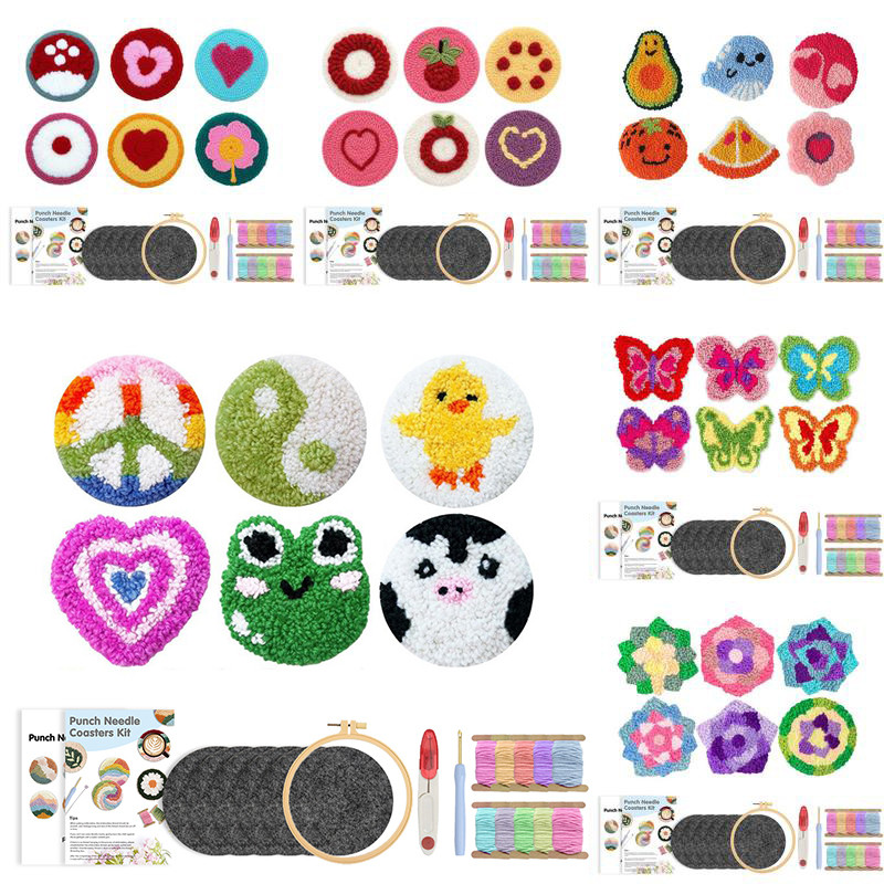 

GATYZTORY 6pc/Sets Punch Needle Coasters Kit for Adults Funny Easy Art Punch Needle Embroidery Kit Gift Tufted Rug Pad