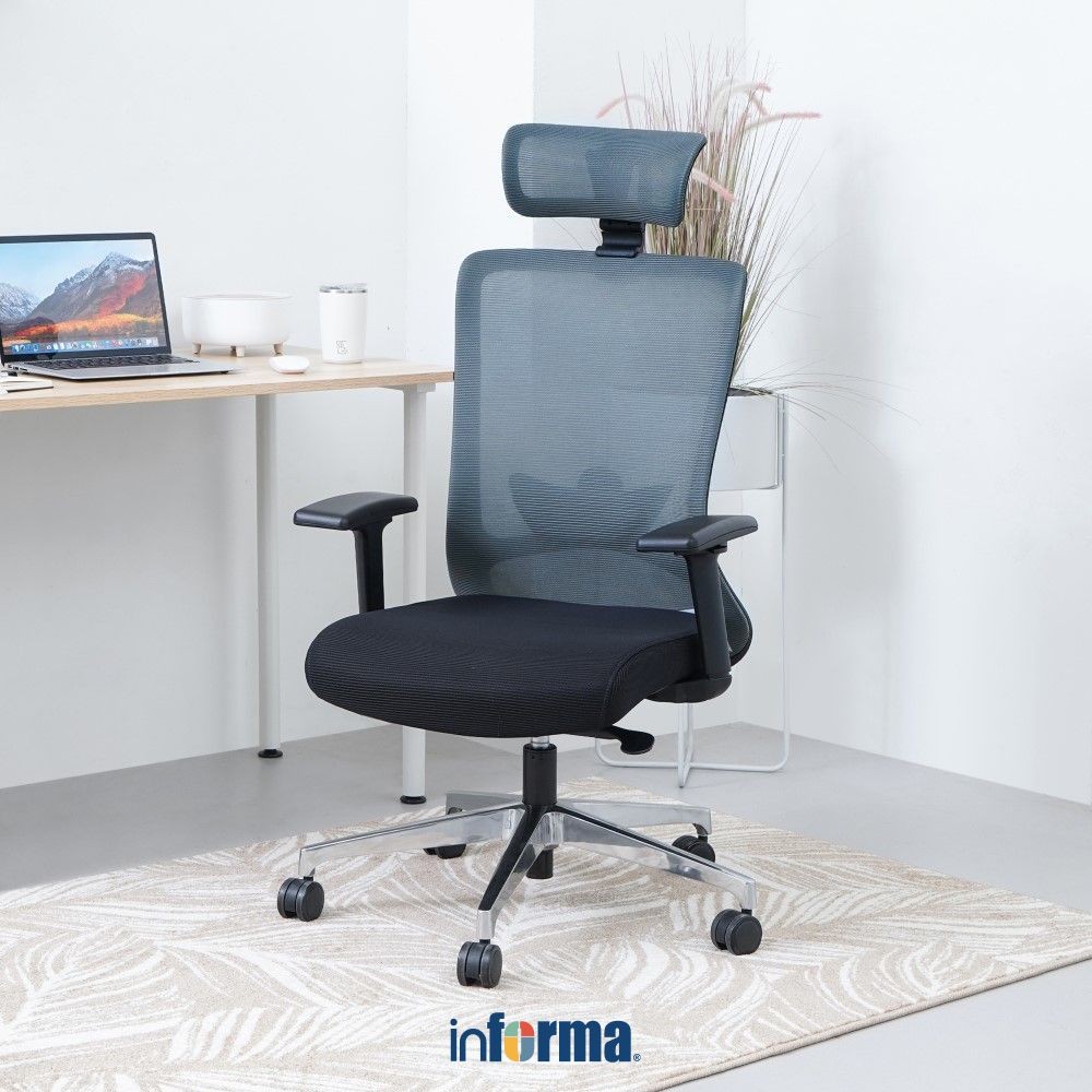 Informa Sunon Neo Winger Kursi Kantor Sandaran Tinggi - Hitam/Abu-Abu Tempat Duduk Kerja Dengan Roda