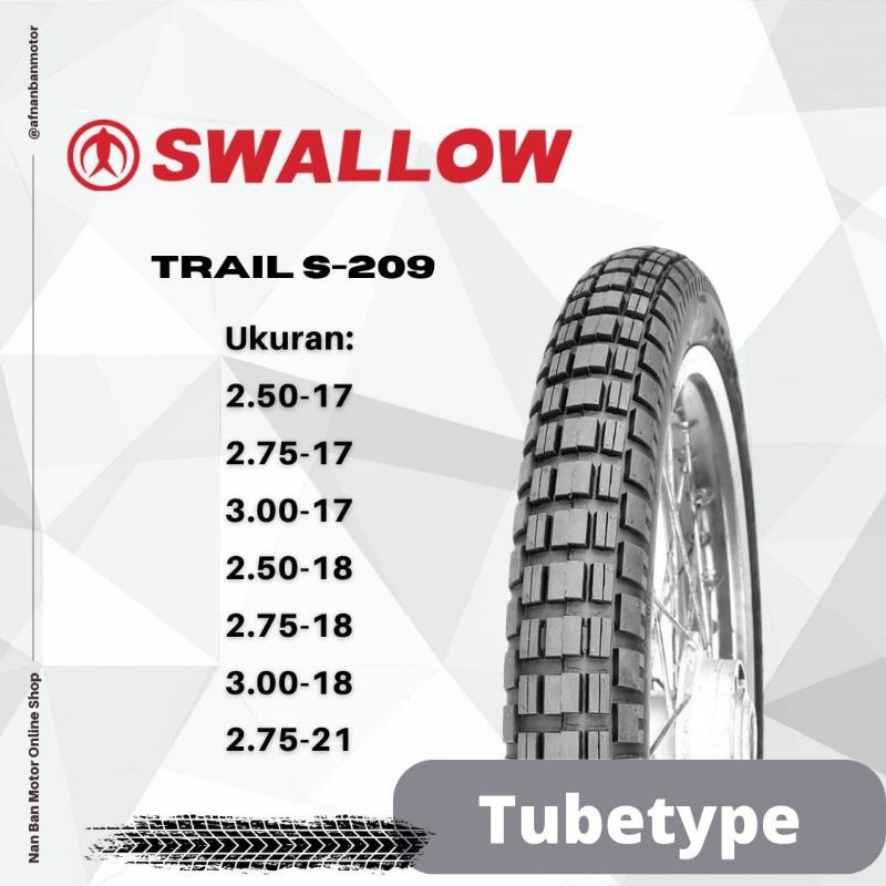 BAN MOTOR SWALLOW TRAIL S-209 UKURAN 250-17, 275-17, 300-17, 250-18, 275-18, 300-18, 350-16, 275-19 