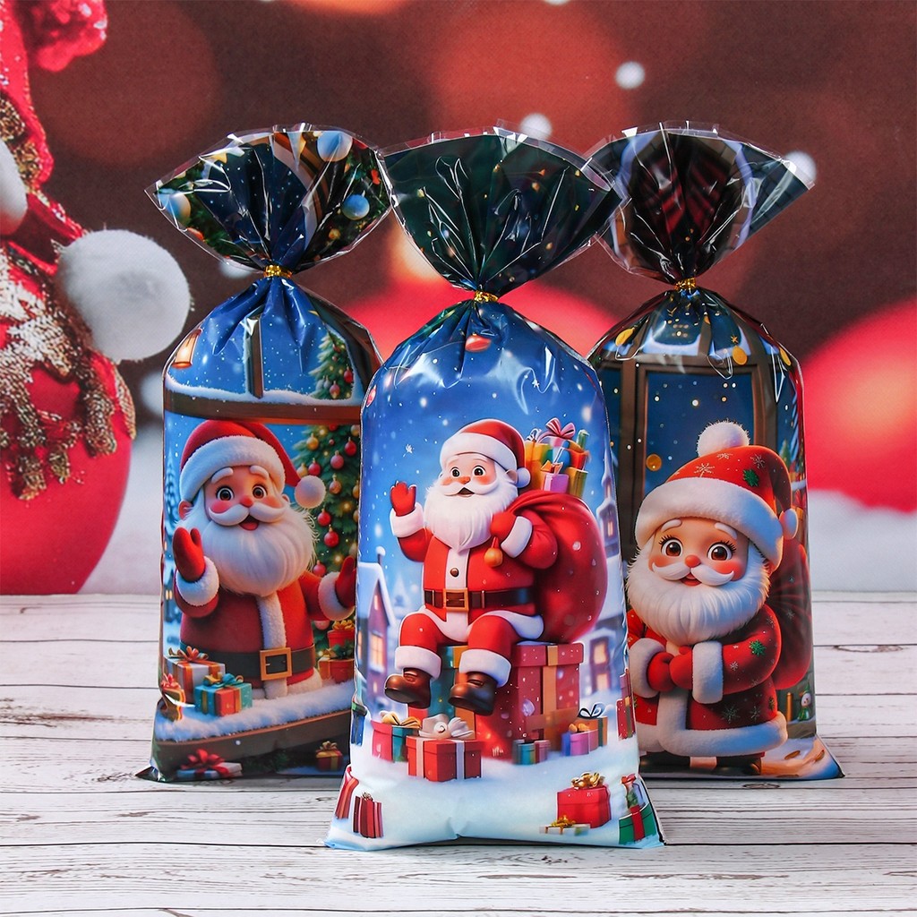 

25/50pcs Merry Candy Gift Bags New Year 2026 Plastic Candy Cookie Packaging Bag 2025 Navidad Home Decoration