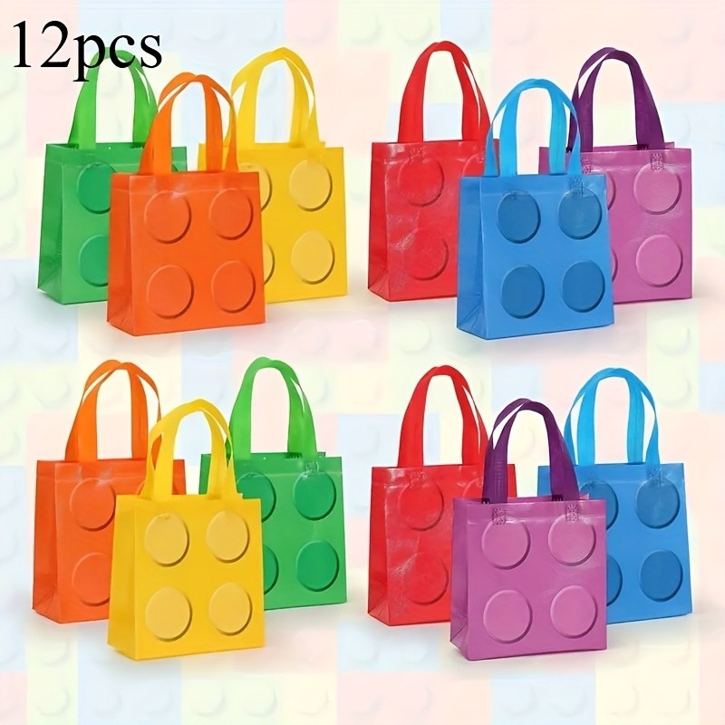 

1/6/12pcs Cartoon Building Block Non-woven Tote Bags Kids Gift Package For Kids Birthday Party and Children's Day Supplies