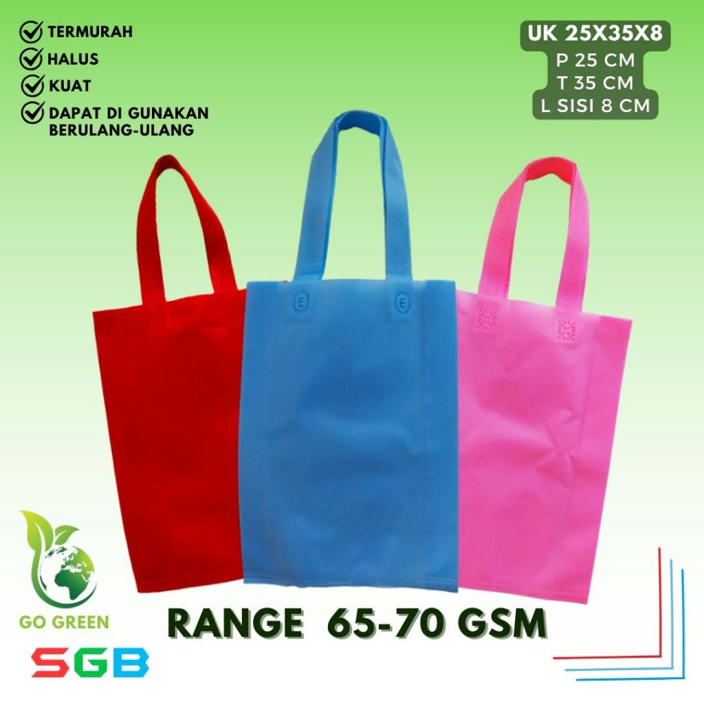 

1lusin (12pcs) PaHe ( PAket HEmat ) Goodie Bag Handle uk 25x35x8 kain 65-70gsm / Tas Spunbond