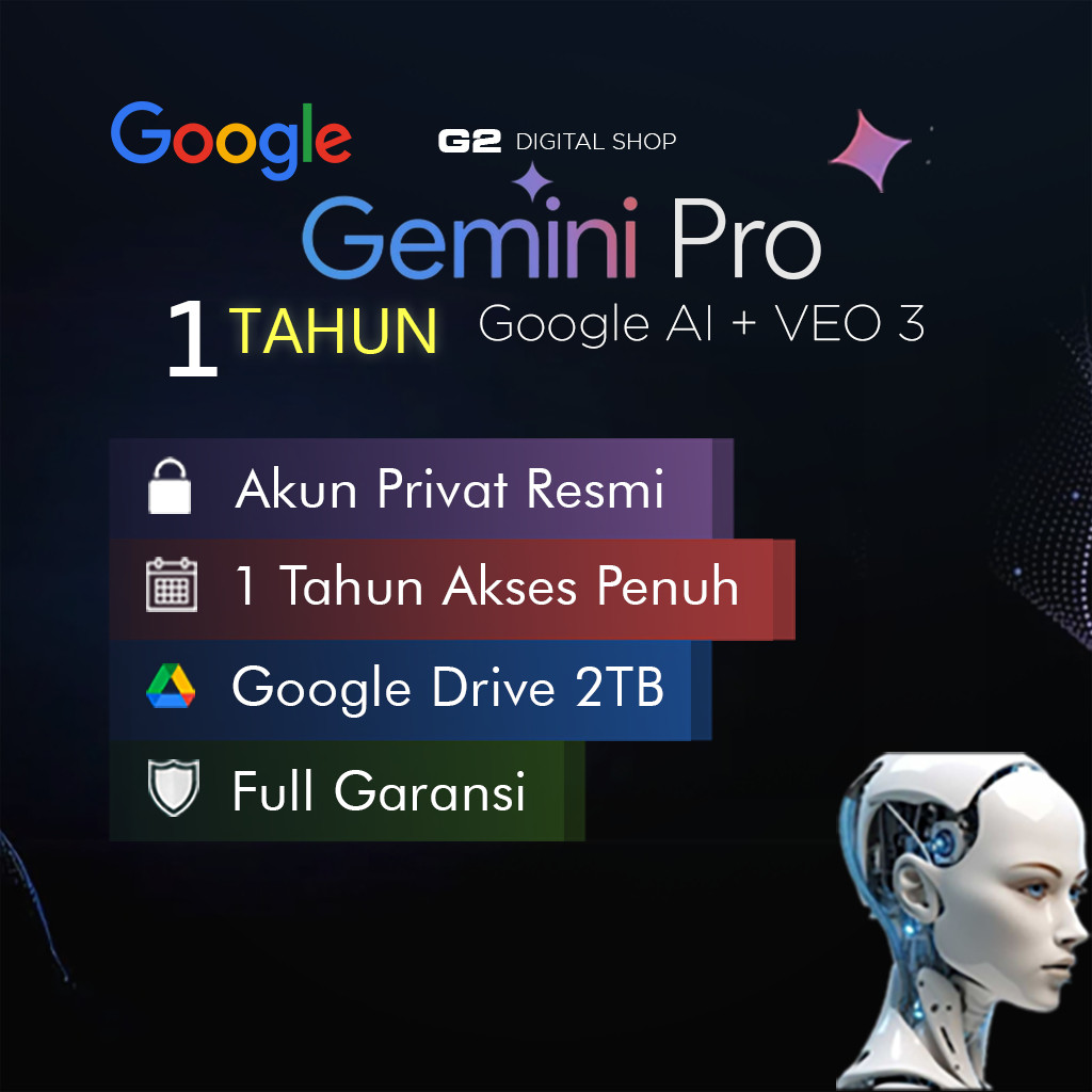 NEW Google AI Gemini Pro VEO 3 | 1 Tahun Resmi Akun Privat + Google Drive 2TB Full Garansi PREMIUM