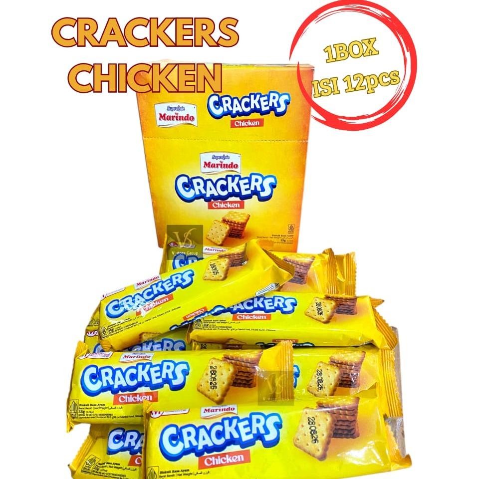 

(DAPAT 1BOX) 12 BUNGKUS MARINDO CRACKERS CHICKEN 1BOX isi 12pcs X 35gr Snack Crispy GKO