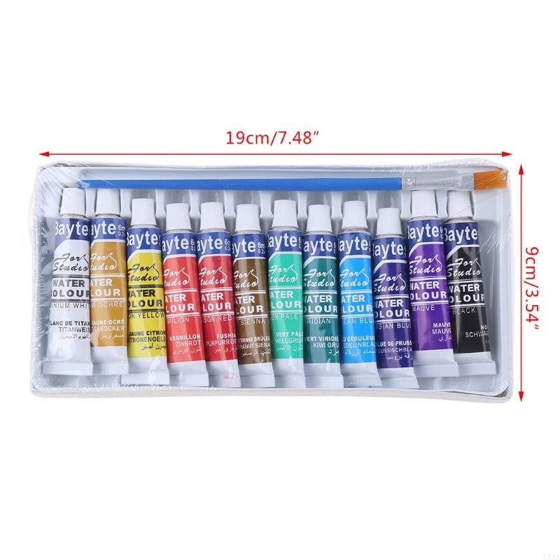 

G5AA 12 Colors Tubes 6ml Paint Tube Drawing Painting Watercolor Pigment Set With Brus