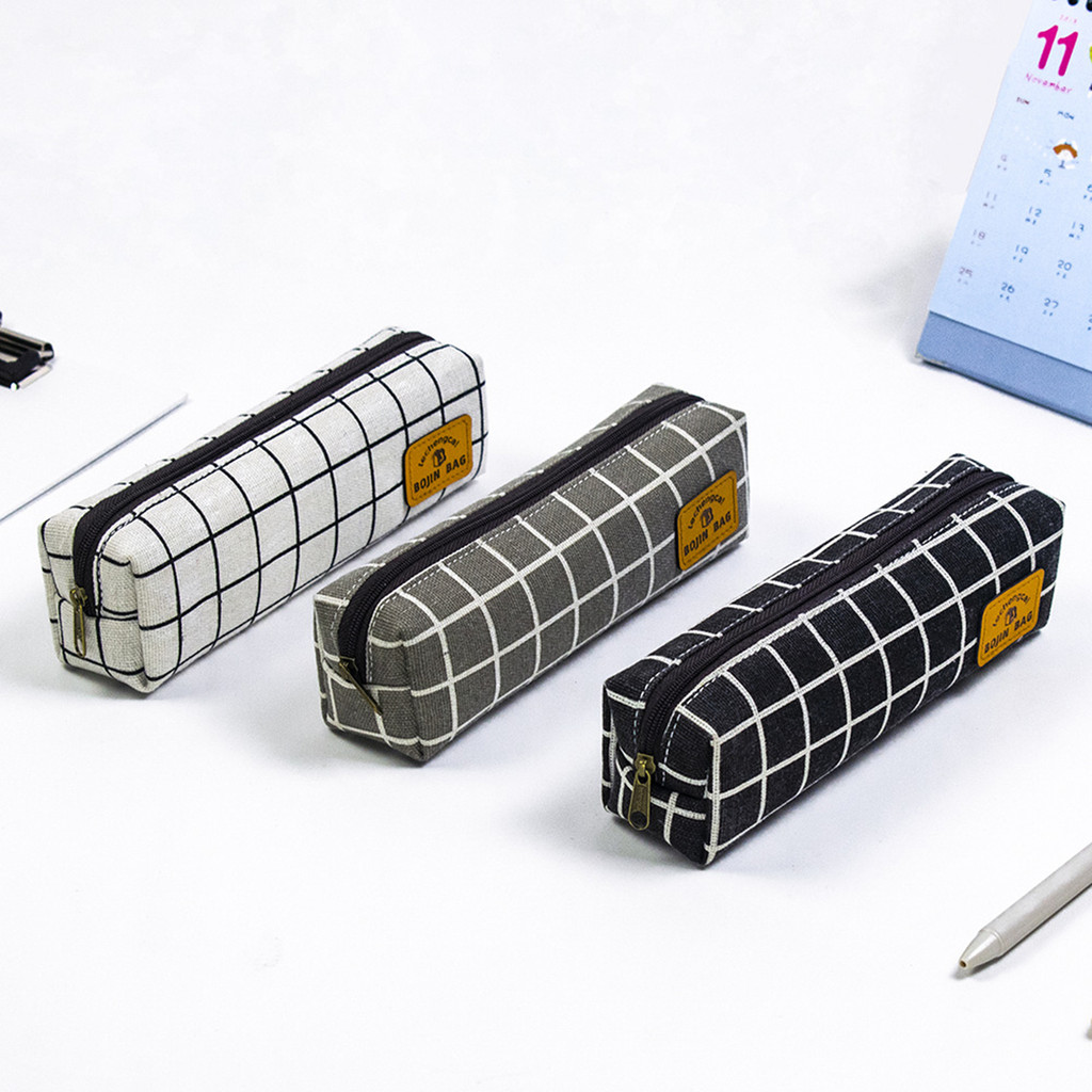 

1 pc plaid pencil case, grid pattern style pencil pouch, stylish and portable school supplies, back to school must-have