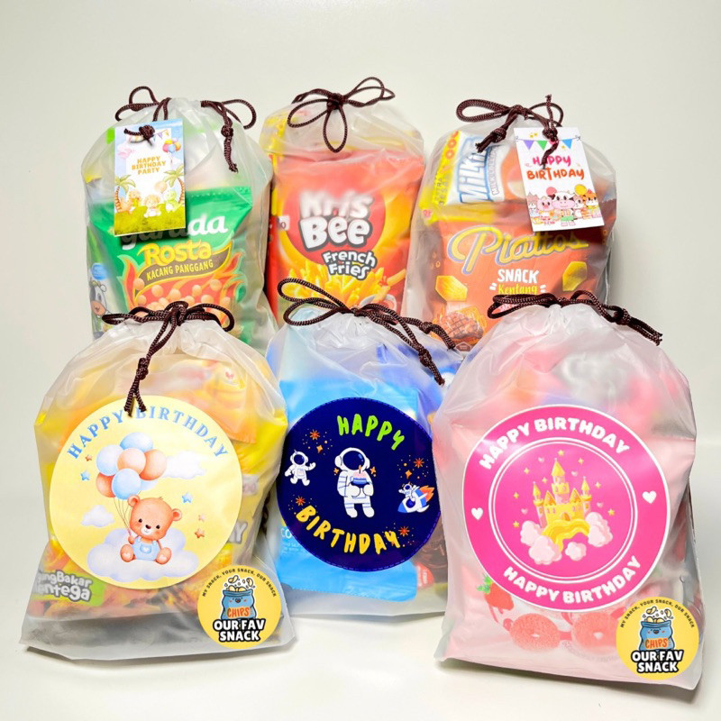 

<< COD >> Paket Snack Ulang Tahun Anak Hampers Snack Bingkisan Ulang Tahun Anak Pouch Serut Mini Xk-7
