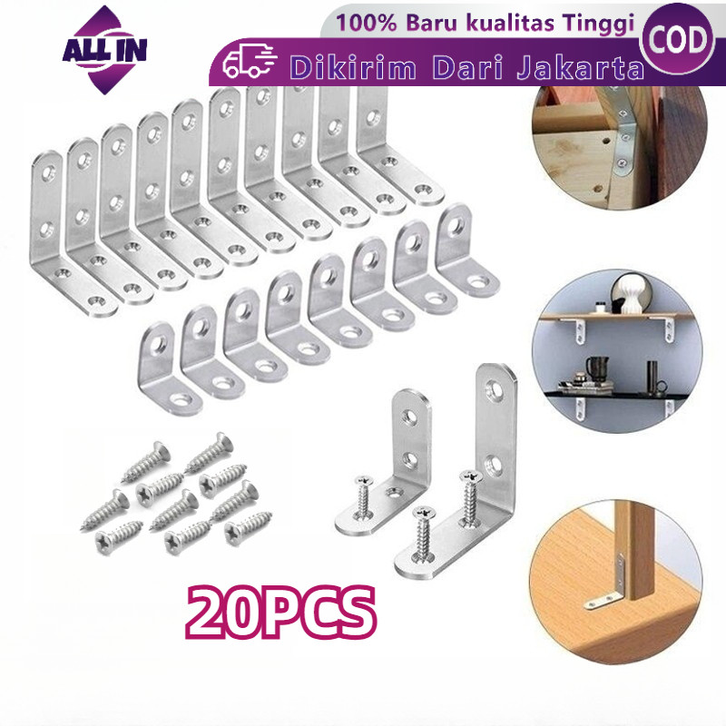 20PCS/set Siku Penyangga Rak Dinding Besi Siku L Bracket Siku Ambalan Plat Siku Besi L Dengan Sekrup