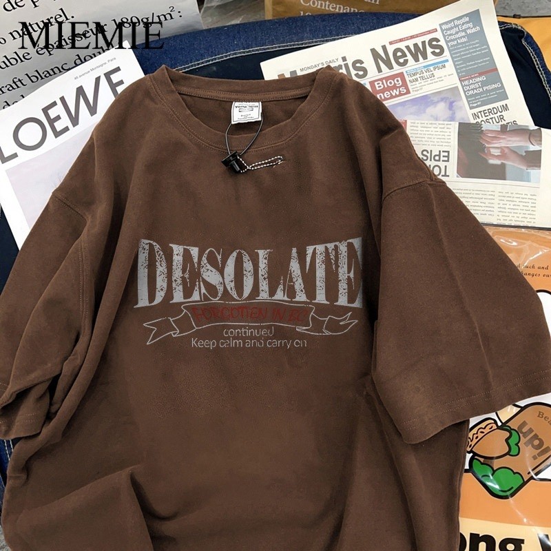 COD (Dikirim dalam 24 jam)MIEMIE. Oversize Pria Baju Distro Kaos DESOLATE Kemeja Lengan Pendek Berwa