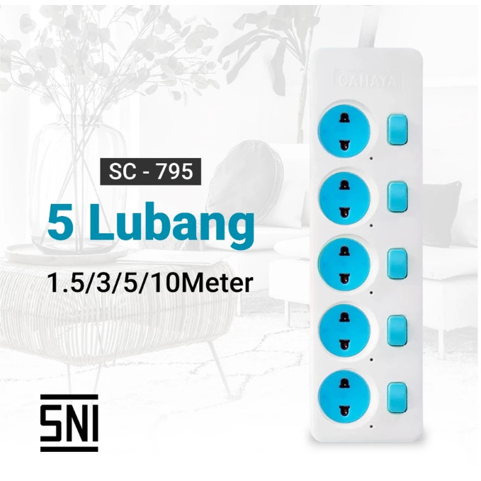 Colokan Cahaya 5 Lubang + Saklar Individual 3m Switch - Tipe SC-795