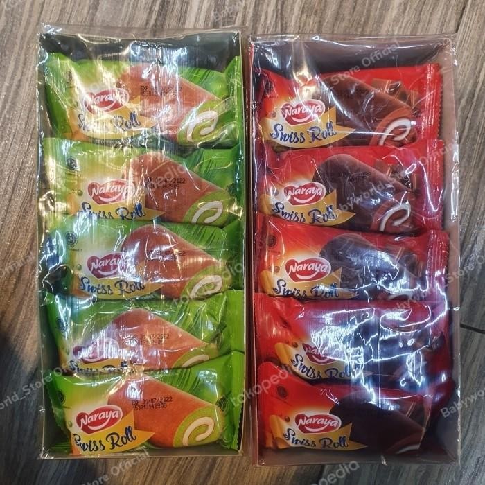 

Naraya Swiss Roll Pack Bolu Cake Rasa Coconut Pandan / Coklat ( 20 Pcs )