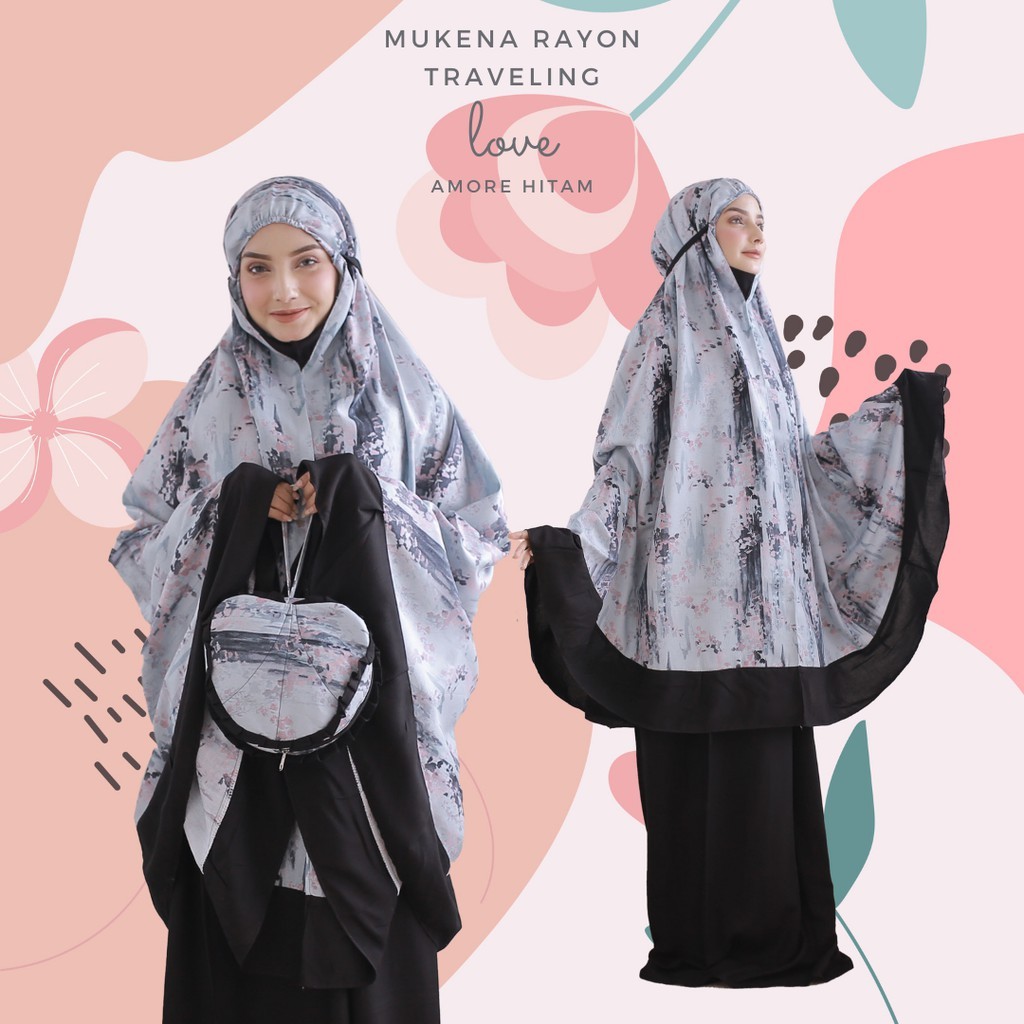 mukena katun rayon premium Mukena Dewasa Rayon Traveling Love mukena traveling mini
