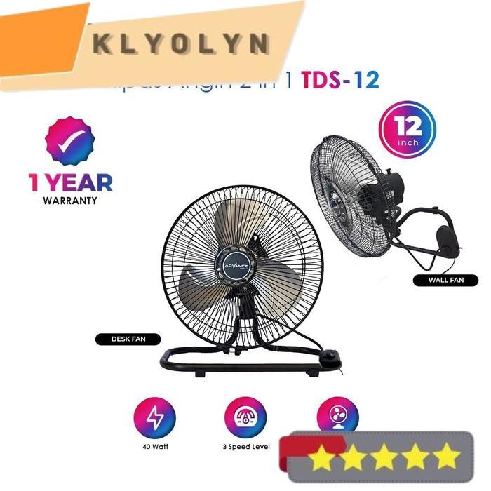 Kipas Angin Advance TDS-12 2in1 Kipas Dinding / Meja Kipas Angin 12 inch - Hitam