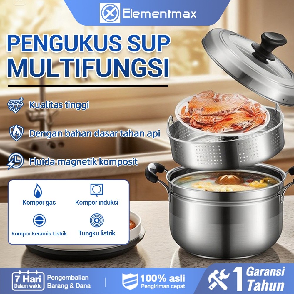 Panci kukus stainless steel berkualitas tinggi, panci kukus multifungsi, panci sup, panci nasi/sup