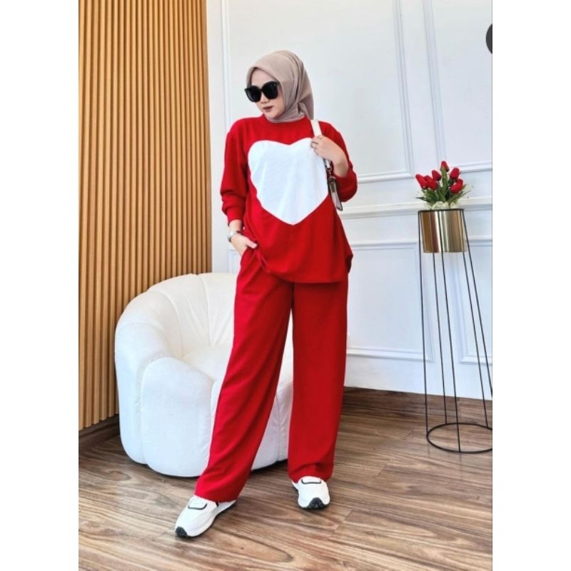 ERVINA.ID Love One Set Merah Putih / setelan muslim / setelan merah putih / setelan agustusan / baju