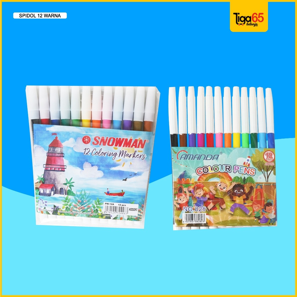 

Spidol 12 Warna Set / Colouring Marker / Spidol Warna Warni / Spidol Snowman / Spidol Amanda