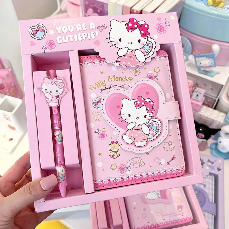 

Kawaii Kuromi Notebook Gel Pen Set Hello Kitty Cinnamoroll Notepad Student Daily Agenda Planner School Office Stationery Gifts