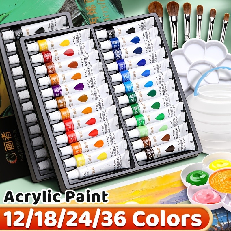 

Acrylic Paint Set-12/18/24/36 colors, vivid colors, 12 ml/0.40oz, suitable for DIY creative handicrafts, canvas, stones, wood, e
