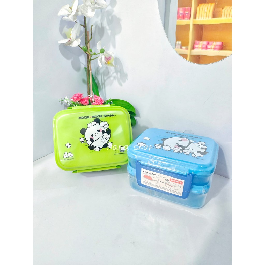 LION STAR Enzona Twin Lunch Box Segi Kotak Bekal Anak 2 Susun SB-34 /kotak bekal mochi-mochi panda