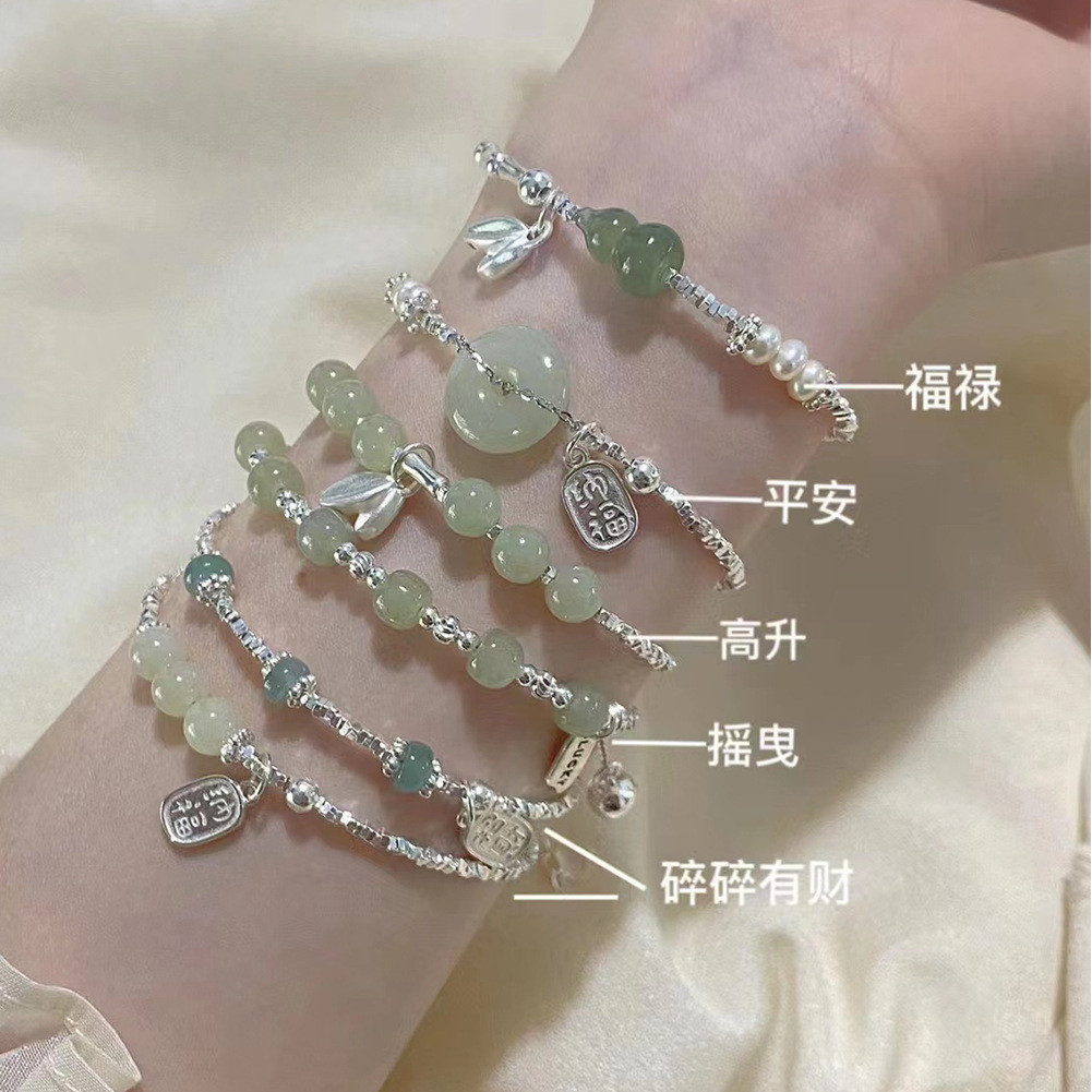 Gelang Grosir Broken Silver S925 Sterling Silver Bracelet Wanita Perhiasan Gelang Giok Hetian Alami 