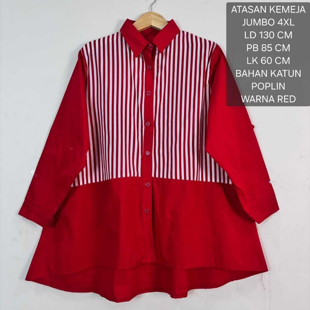 ERVINA.ID Atasan Kemeja Jumbo Wanita Ld 130 Cm Model Kombinasi Salur Kekinian - Saffa Blouse