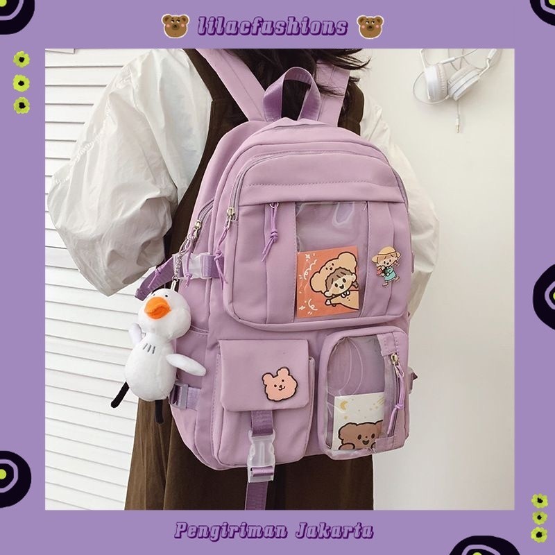 LILAC RANSEL BAG E2339  TAS BACKPACK SEKOLAH ANAK REMAJA BONEKA LUCU AESTHETIC