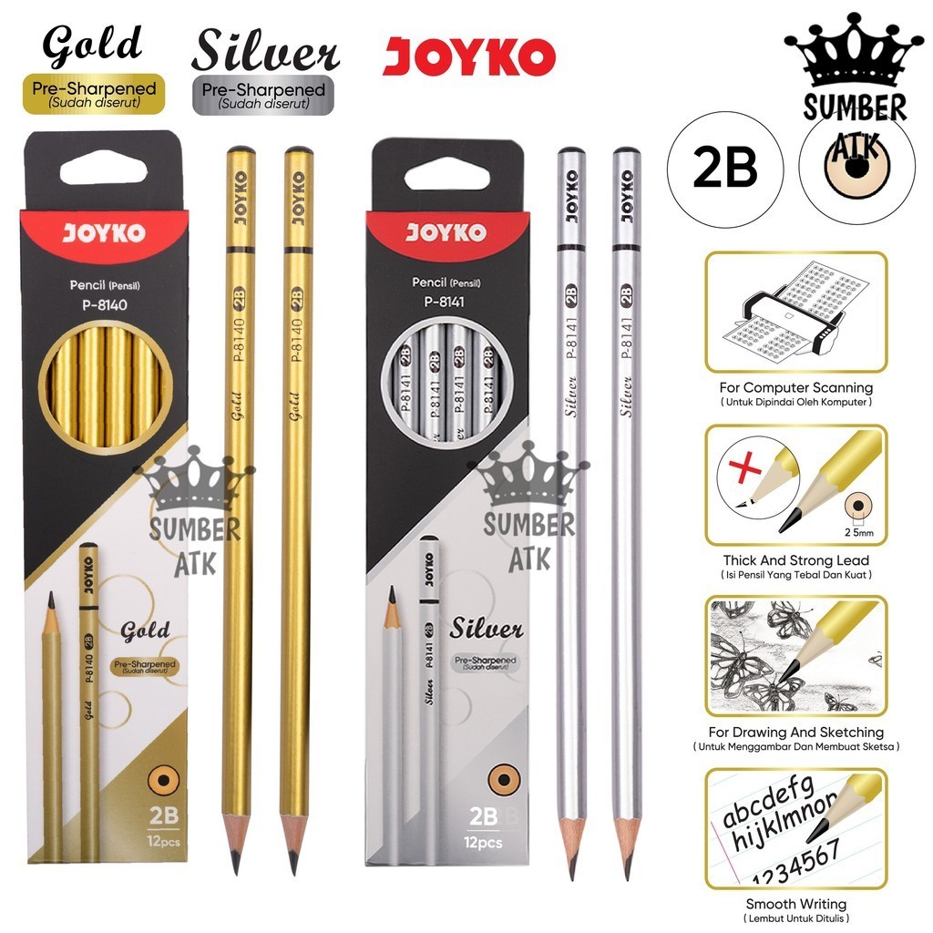 

Pencil Pensil Joyko P-8140 Gold P-8141 Silver 2B 1 BOX 12 PCS