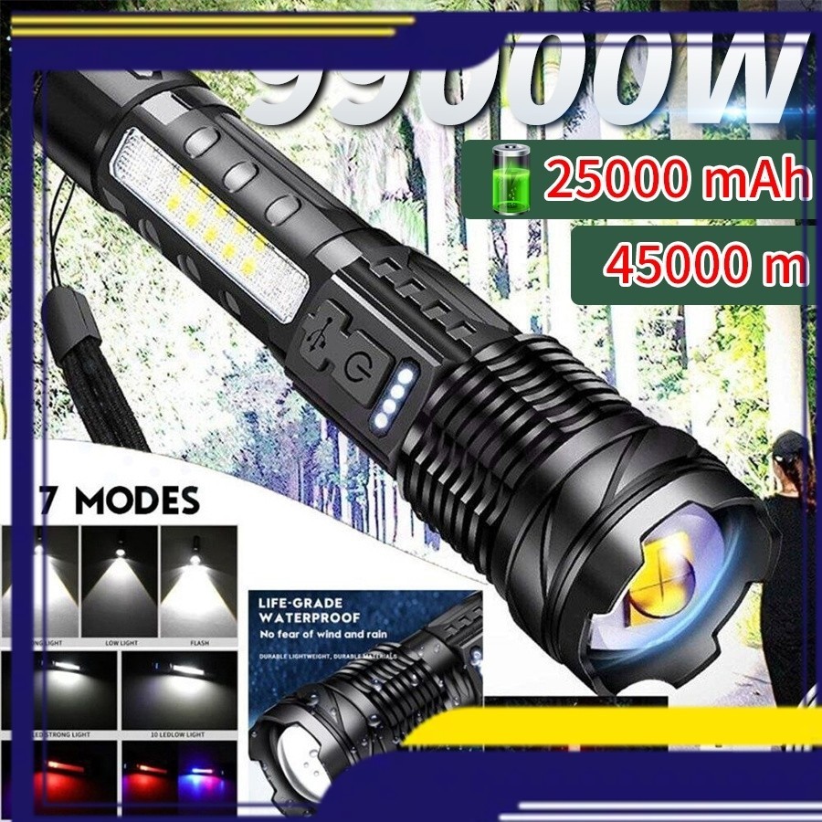 Senter Swat Police Terbaik / Zoom 7 Mode Cahaya Senter/Senter Led Rechargeable /Senter Led A76 Jarak