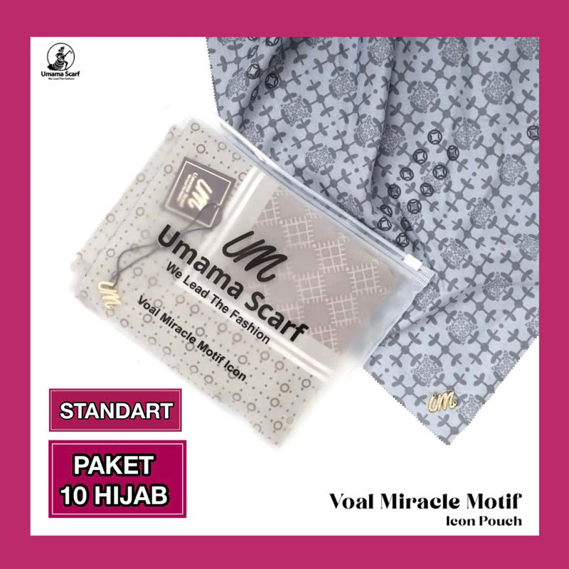 TR54ZV 10 Hijab Segi Empat Voal Miracle Motif Pouch Metal Logo LC Laser Cut Umama Scarf Premium Voal